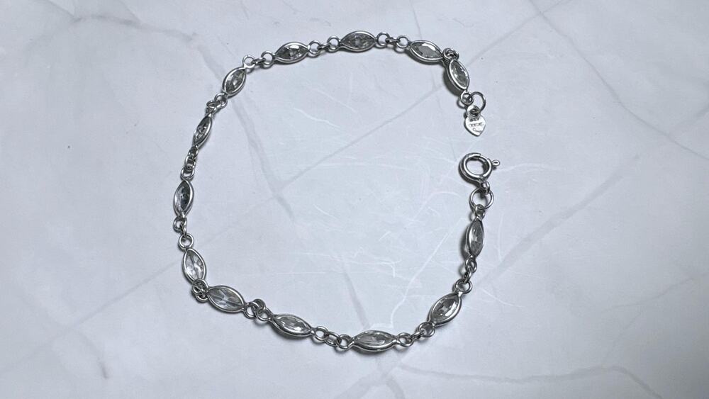 Vintage 925 Sterling Silver Marquise Cut CZ Station Tennis Link Bracelet 8"